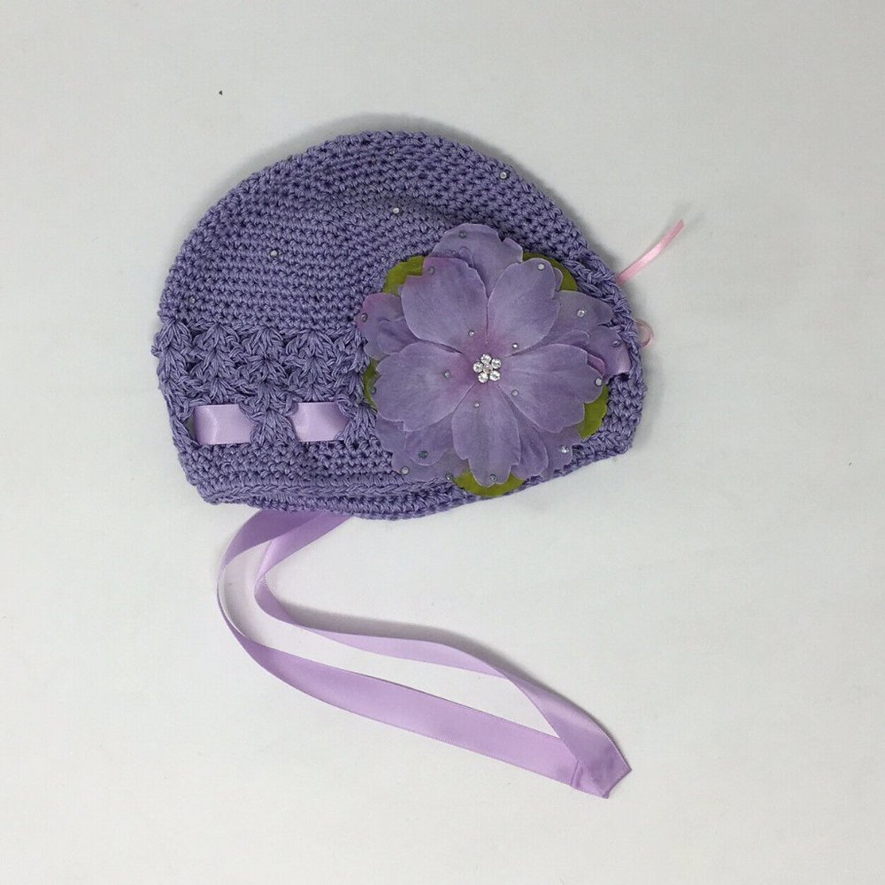 Handmade Baby Girl Hat Purple 0-6 Months Flower